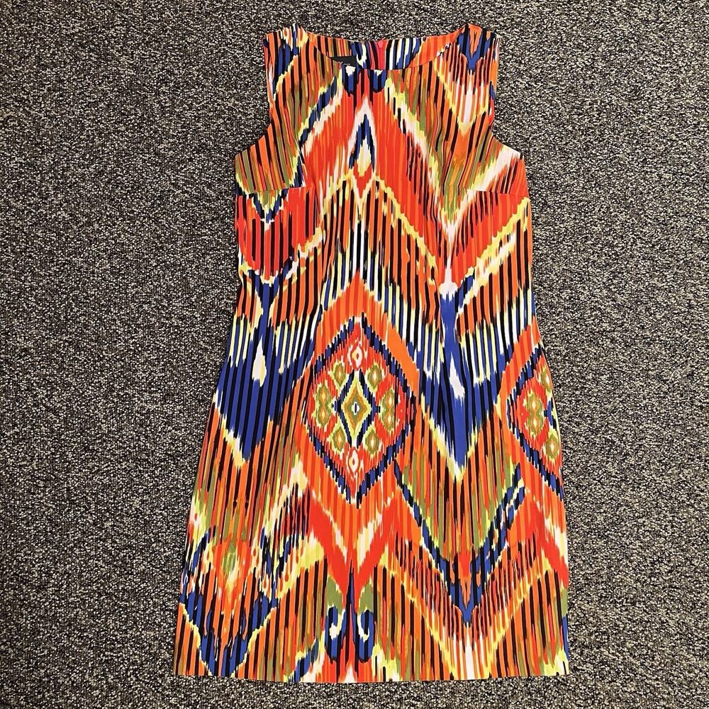 Alyx Sheath Knee Length Dress Women's Size 14 Aztec Sleeveless Back Zip